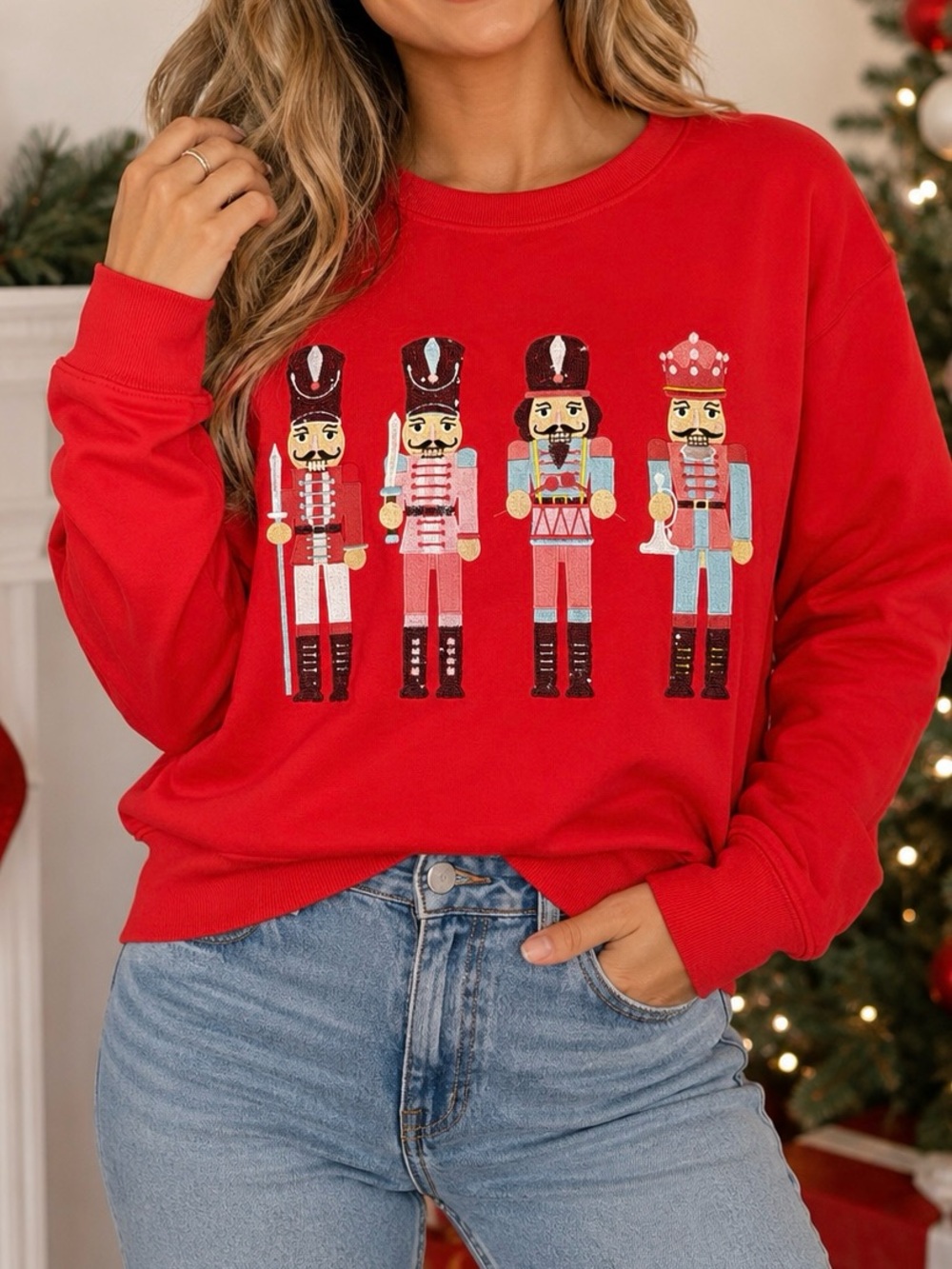 Classic Red Nutcracker Graphic Crewneck Sweater